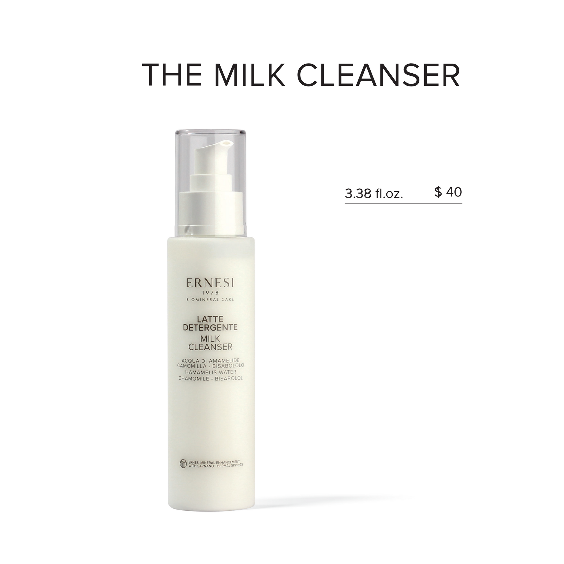 Cleanse and hydrate with our milk cleanser, infused with Hamamelis water and chamomile for gentle care.